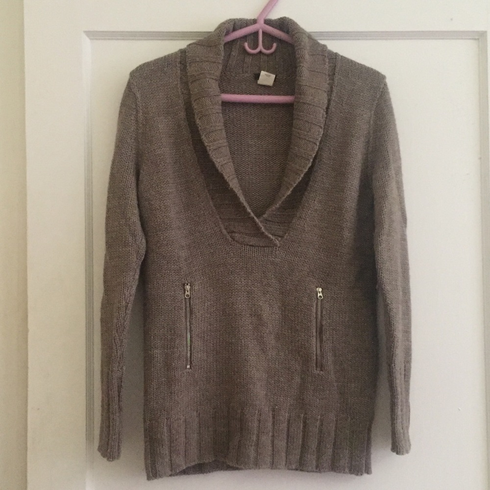 J Crew shawl collar sweater with zipper pockets
